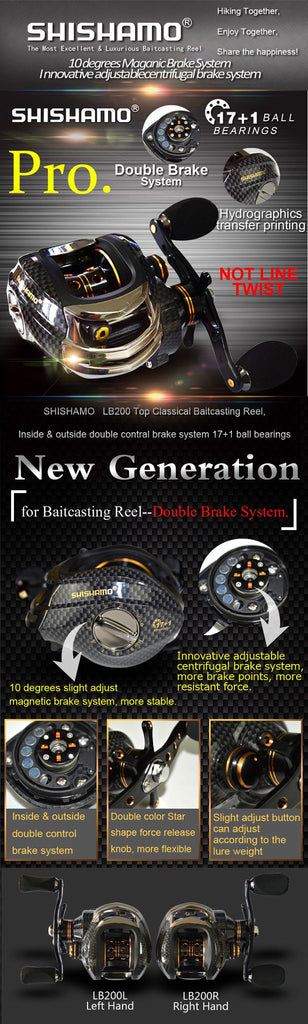 FISHING BAITCASTING REEL 18 BB BALL BEARINGS DOUBLE BRAKE SYSTEM LEFT/RIGHT HAND CASTING